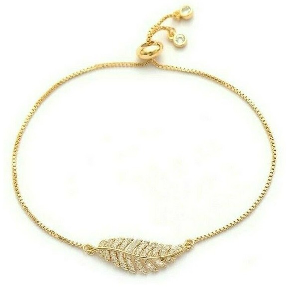 Leaf Bracelet Gold with CZ Adjustable New - Picture 2 of 4